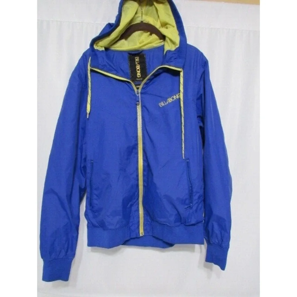 Billabong Hooded Jacket Mens Sz M Blue Yellow‎ Windbreaker Nylon